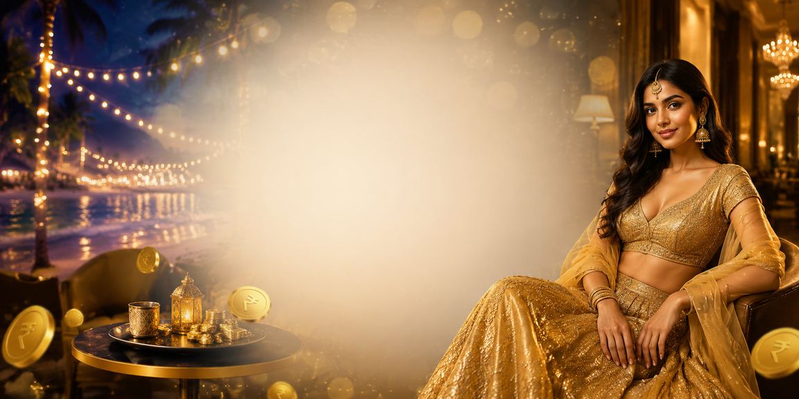 Young woman in lehenga placing bets online at night