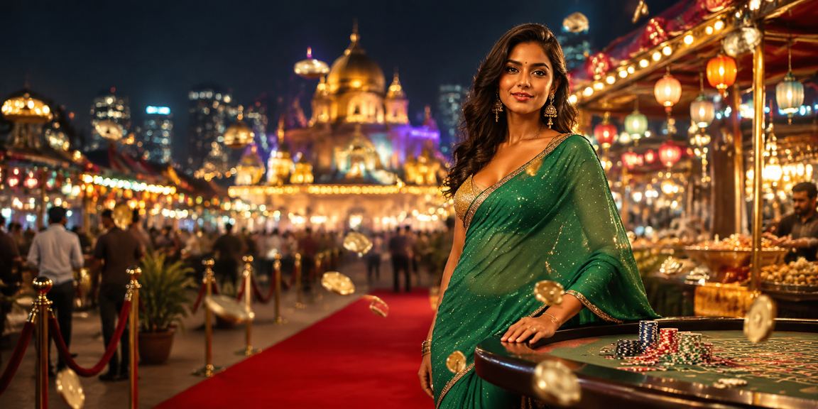 Pune city lottery scene with lady in saree excited about gaming